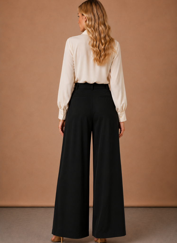 Stella | High Waist Pleated Wide Leg Trousers