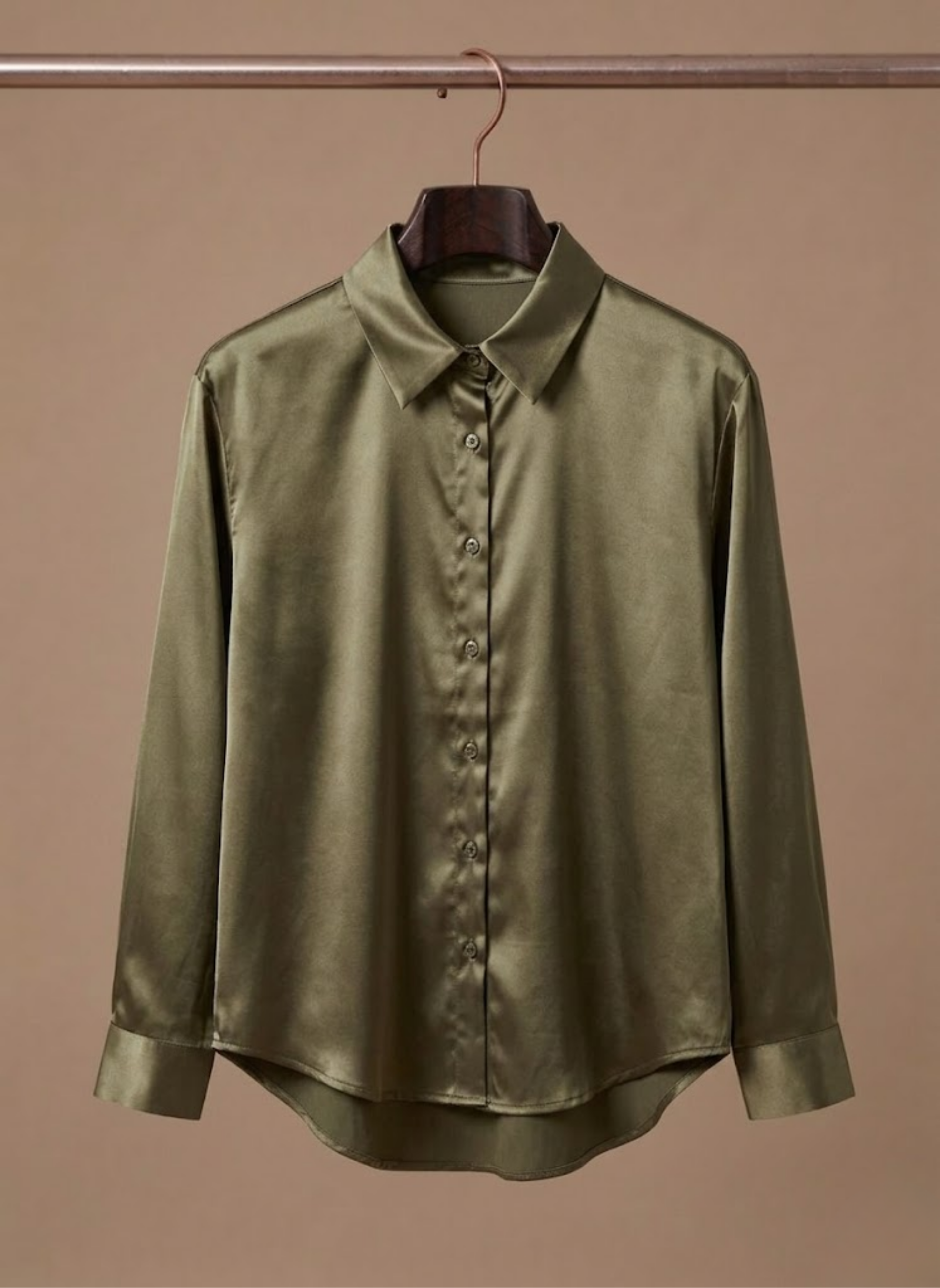 Willa | Long Sleeve Satin-Look Button-Up Top