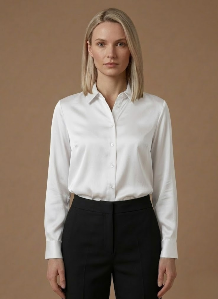 Willa | Long Sleeve Satin-Look Button-Up Top