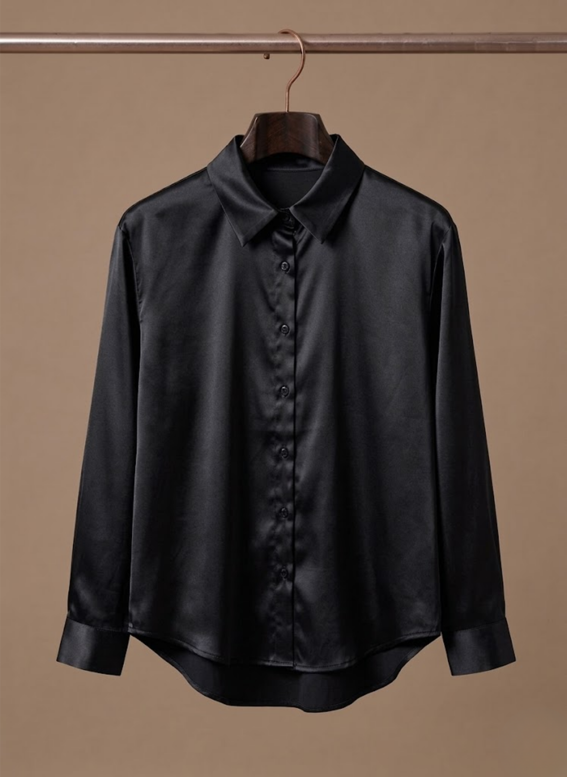 Willa | Long Sleeve Satin-Look Button-Up Top