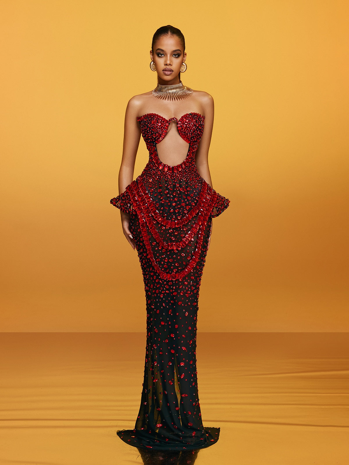 Salma | Strapless Cutout Crystal Maxi Dress