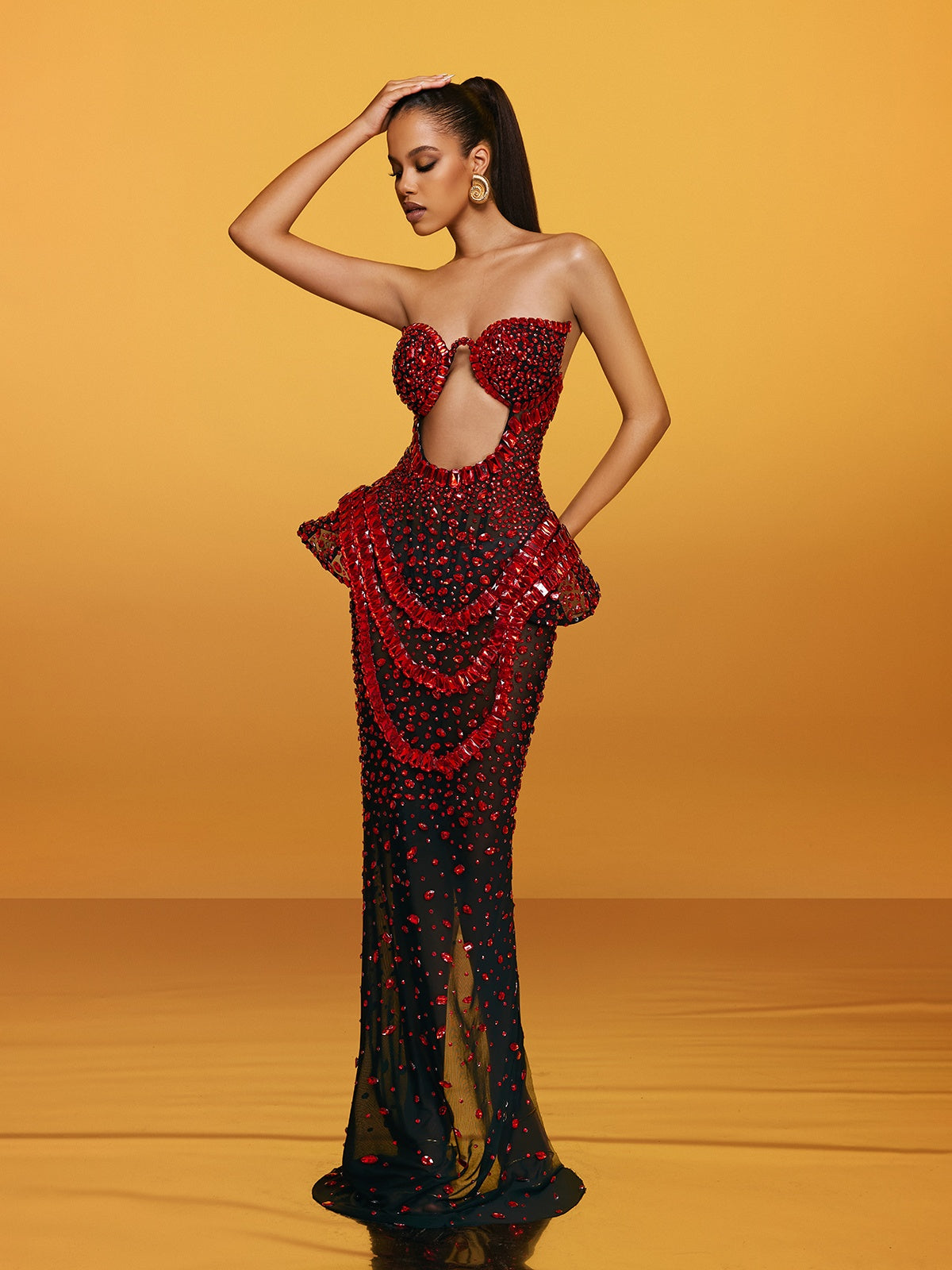 Salma | Strapless Cutout Crystal Maxi Dress
