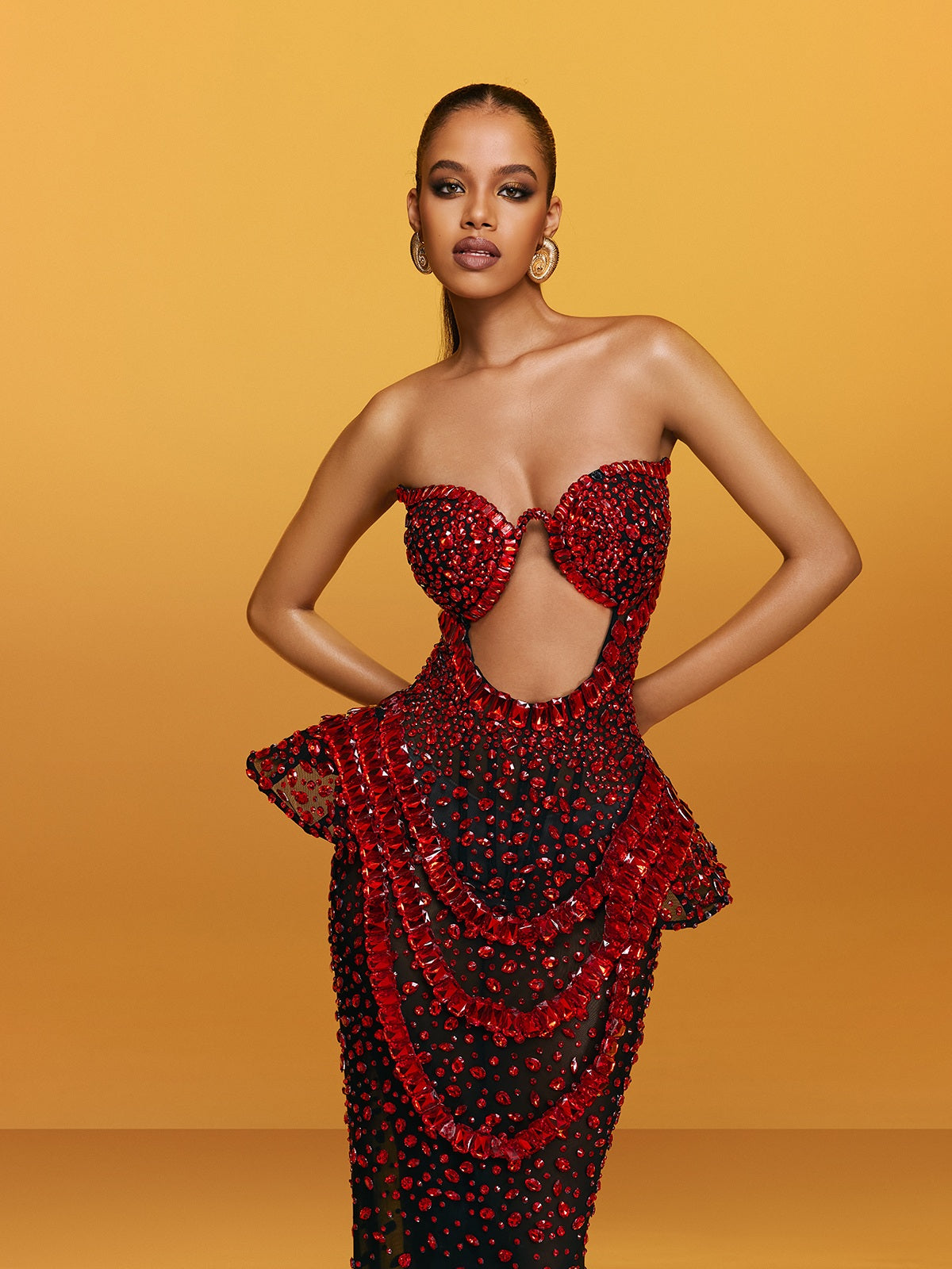 Salma | Strapless Cutout Crystal Maxi Dress