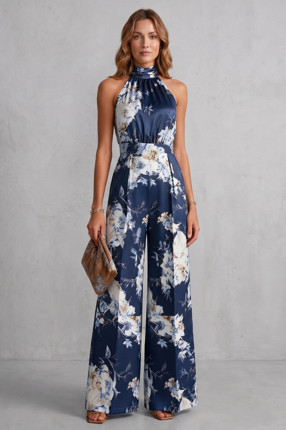 Selene | Floral Halter Neck Wide-Leg Jumpsuit