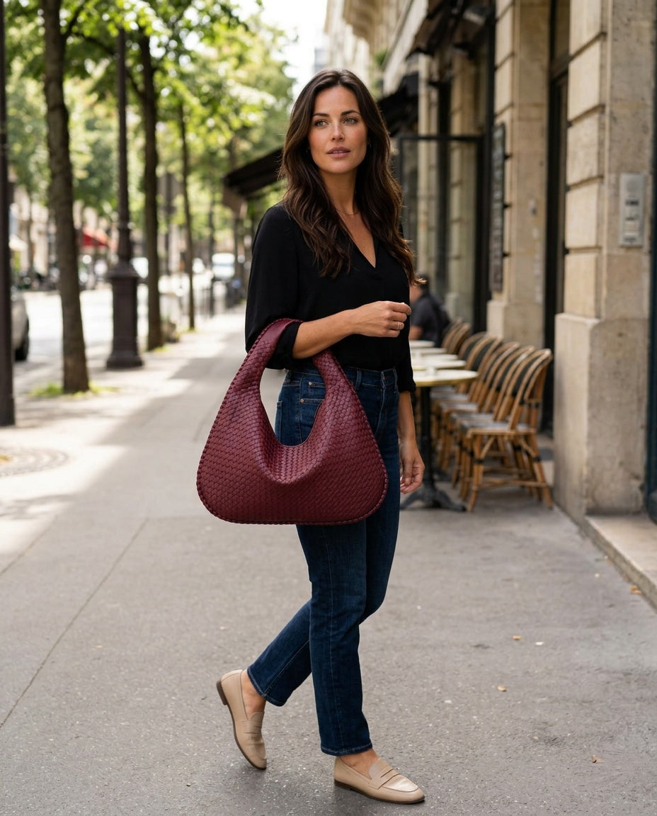 Oversized Woven Vegan Leather Tote Bag