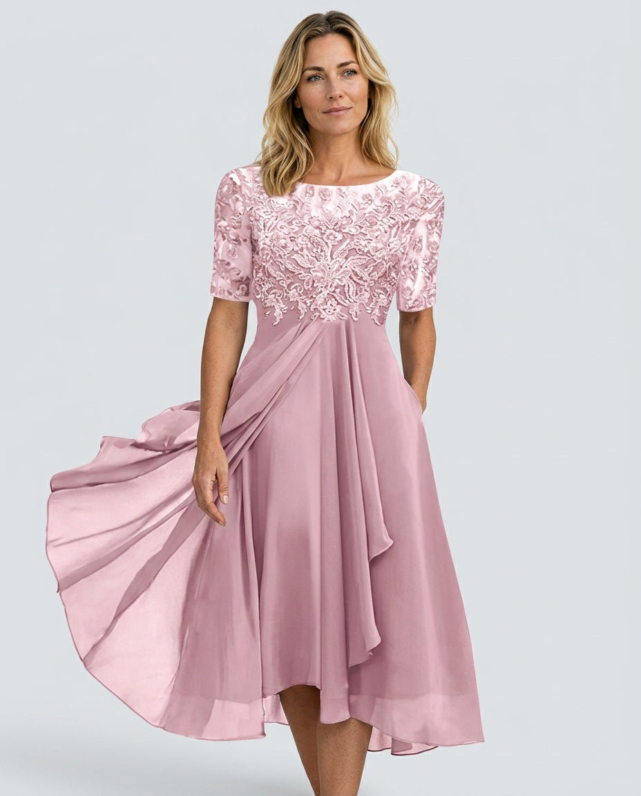 Giselle | Lace-Trim Midi Dress