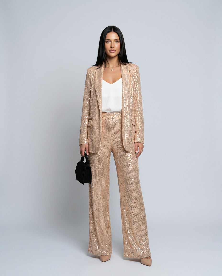 Romilly | Longline Sequin Cardigan & Wide Leg Trousers Co-ord Set