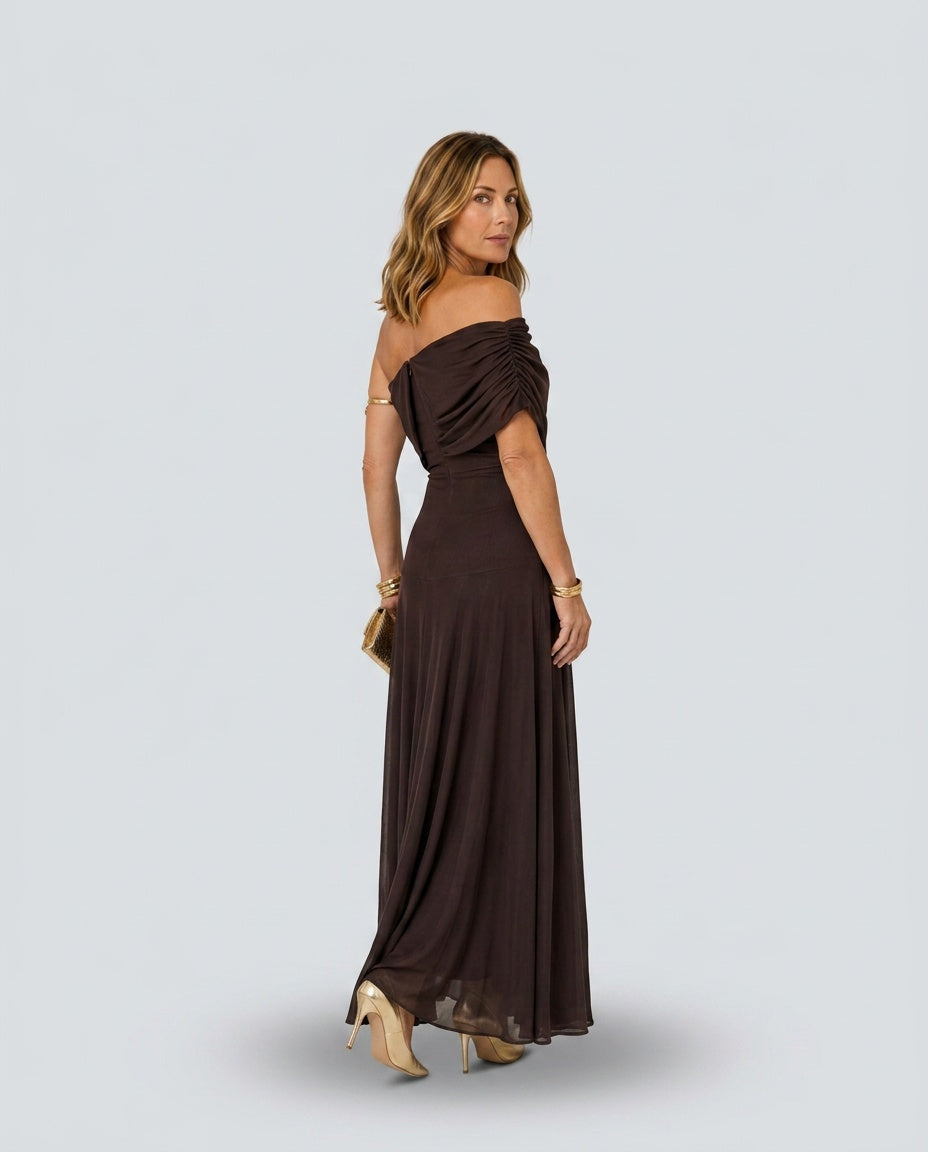 Camille | Off-Shoulder Draped Bodice Flowing Maxi Dress