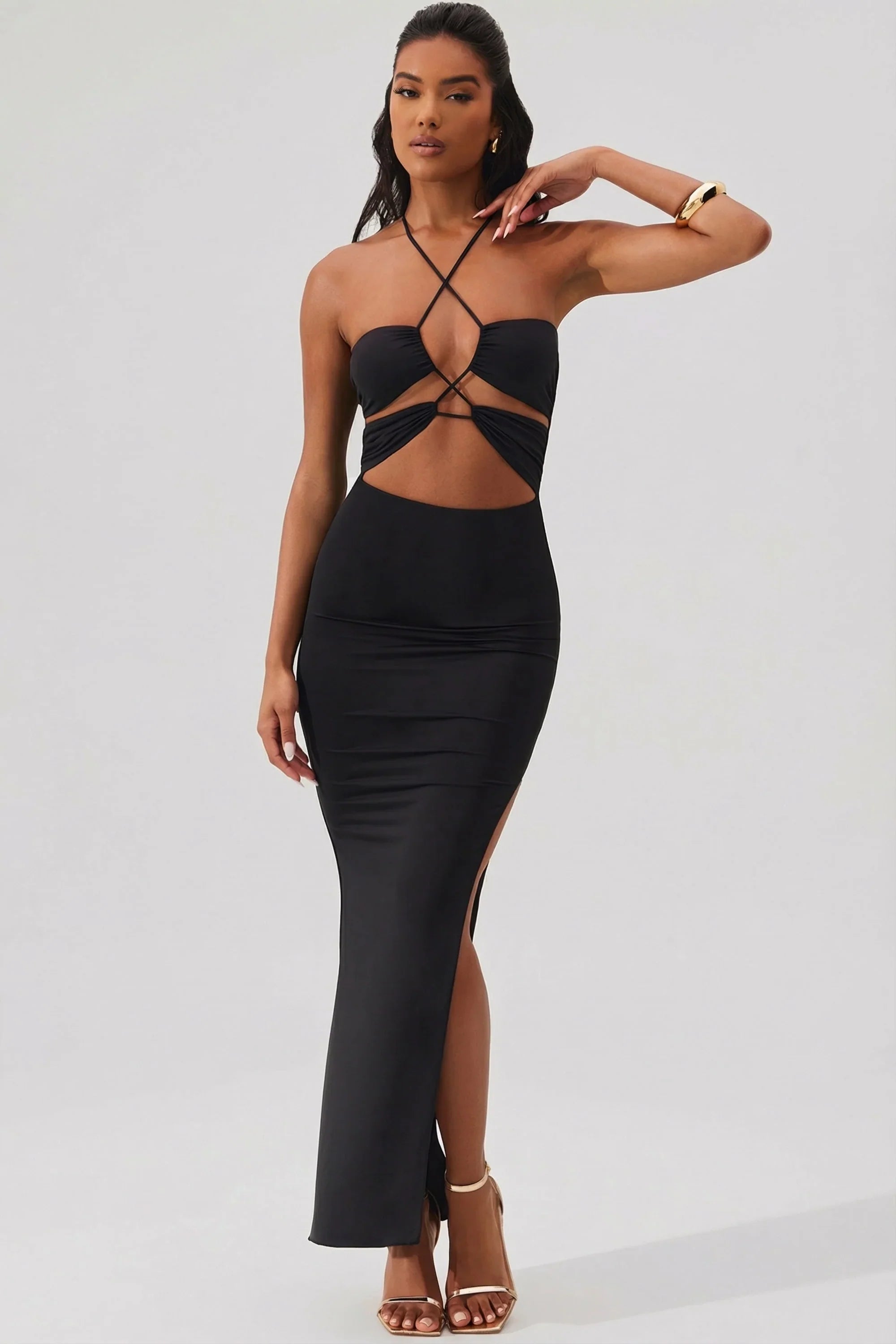 Novara | Cut-Out Lace-Up Halter Neck Maxi Dress