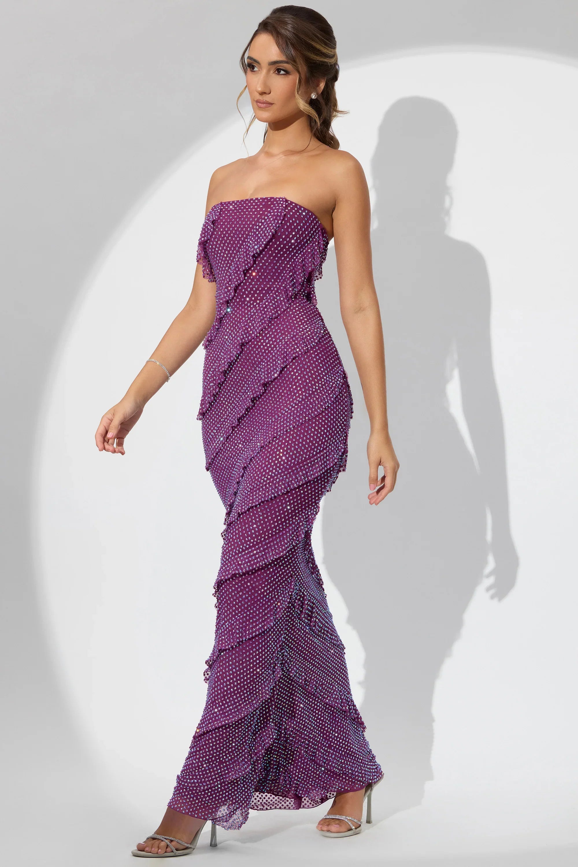 Pia | Embellished Bandeau Ruffle Maxi Dress