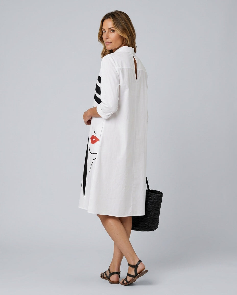 Cora | Abstract Print Collared Knee-Length Midi Dress