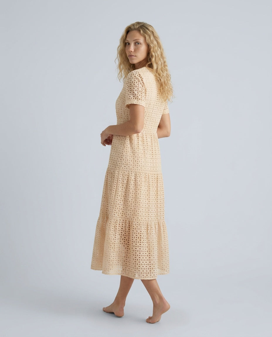 Tessa | Short Sleeve Eyelet Tiered Midi Dress