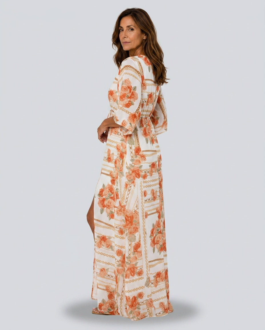 Marlowe | Drawstring Waist Boho Printed Maxi Dress