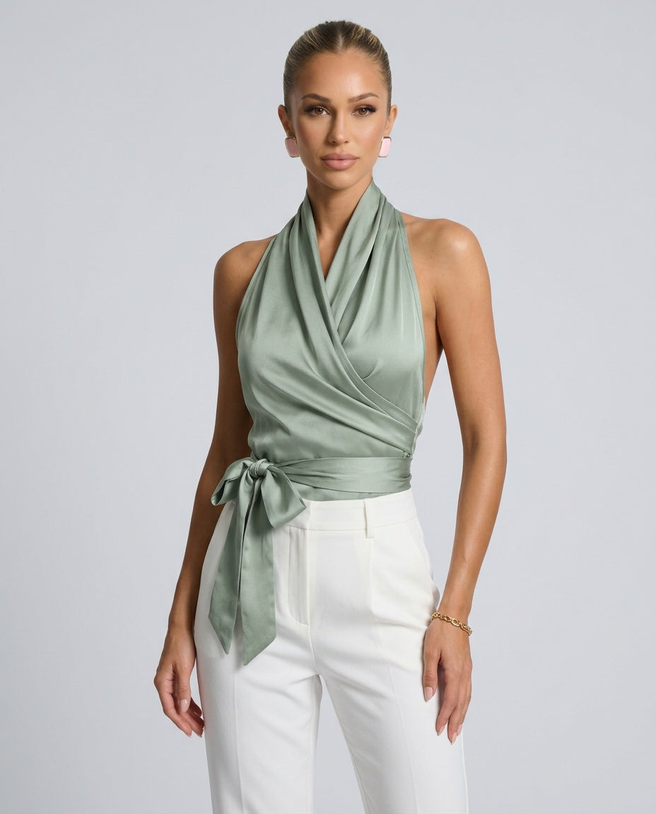 Valentina | Draped Halter Neck Wrap Top