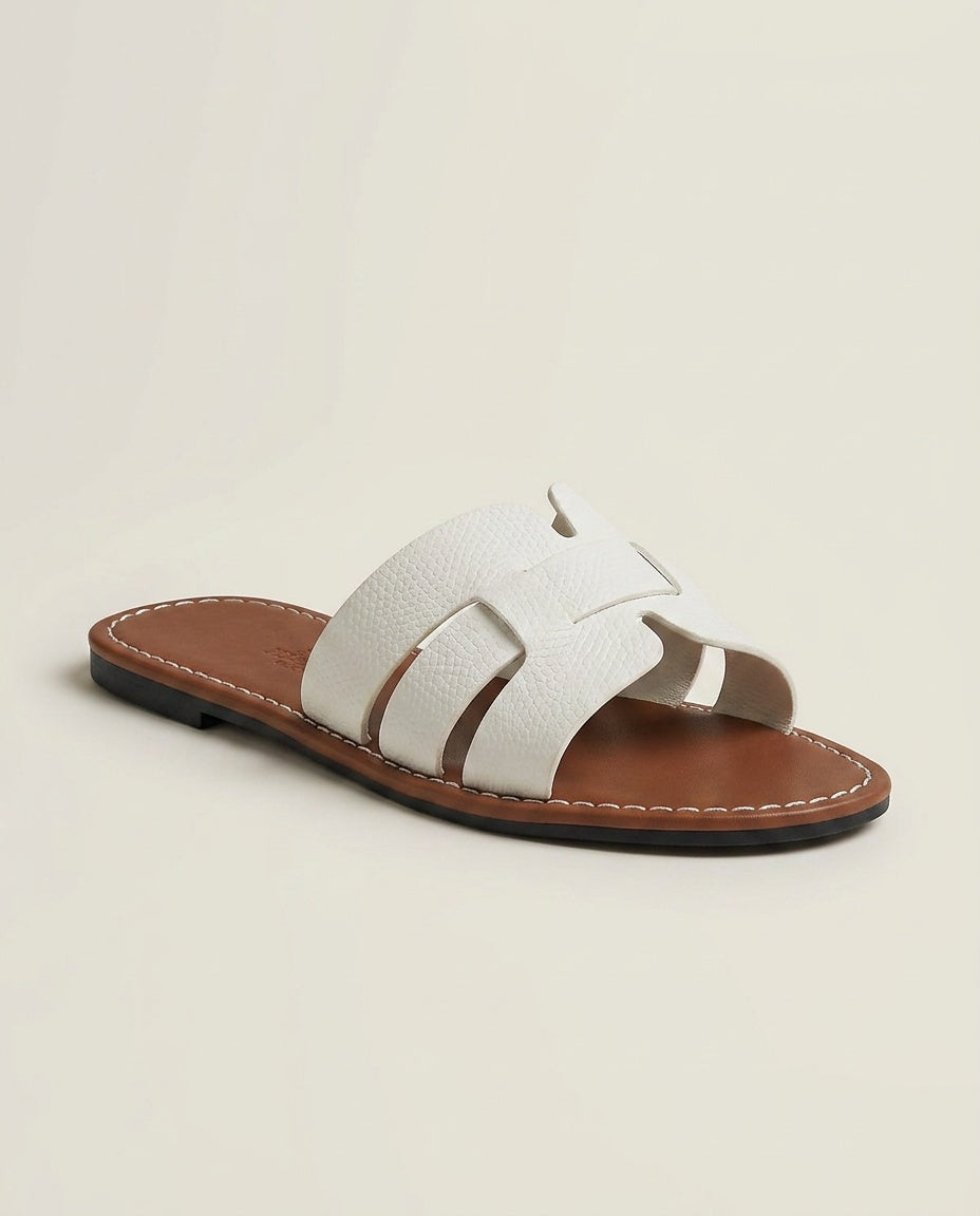 Esme | Cushioned Flat Leather Slide Sandals