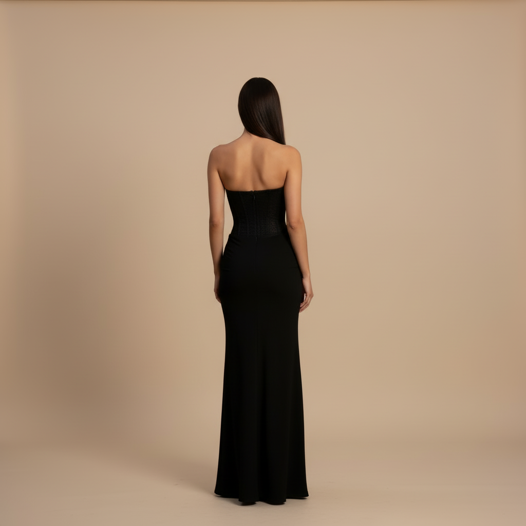 Ines | Off-Shoulder Strapless Black Tie Maxi Dress