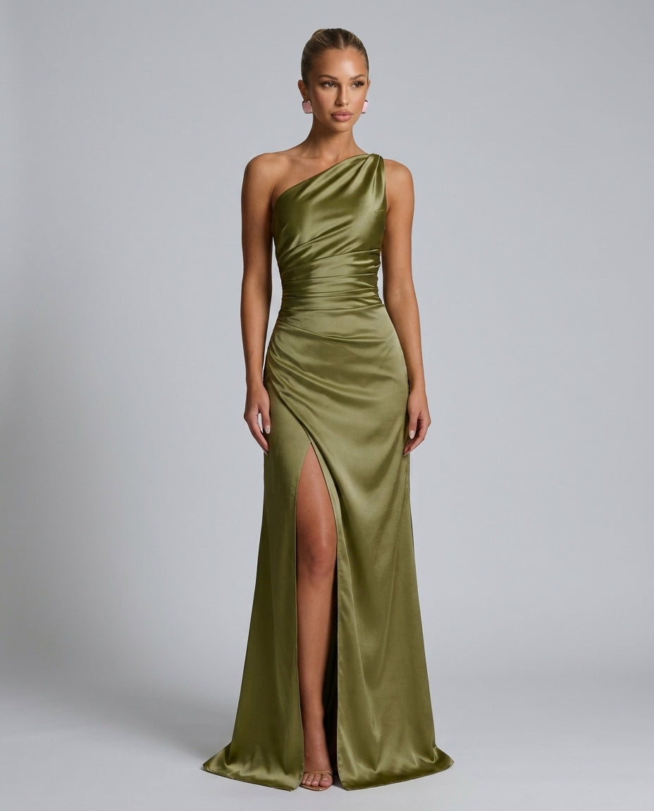 Romy | Satin-Look Side Slit Maxi Dress