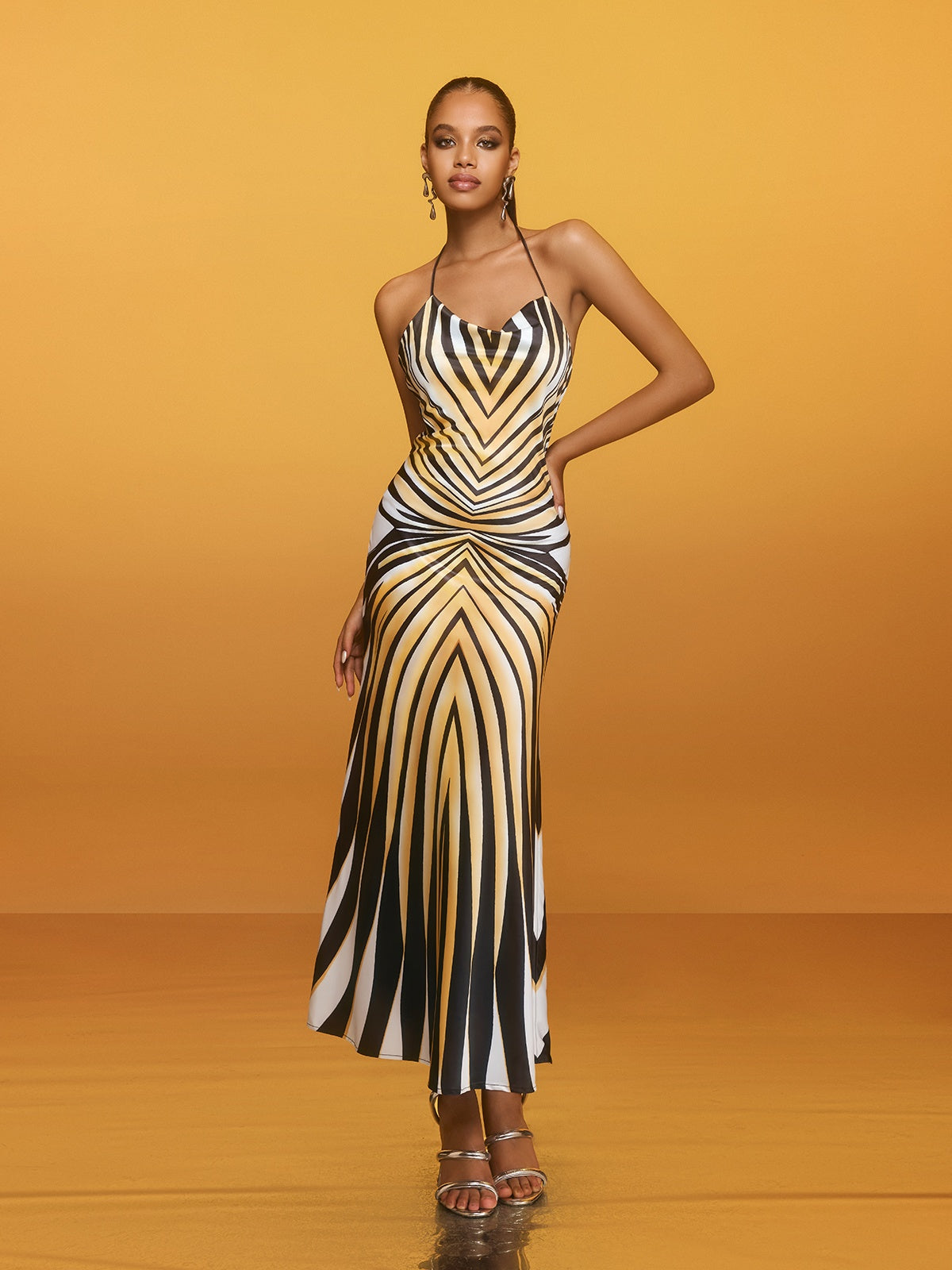 Brazia | Halter Neck Striped Midi Dress