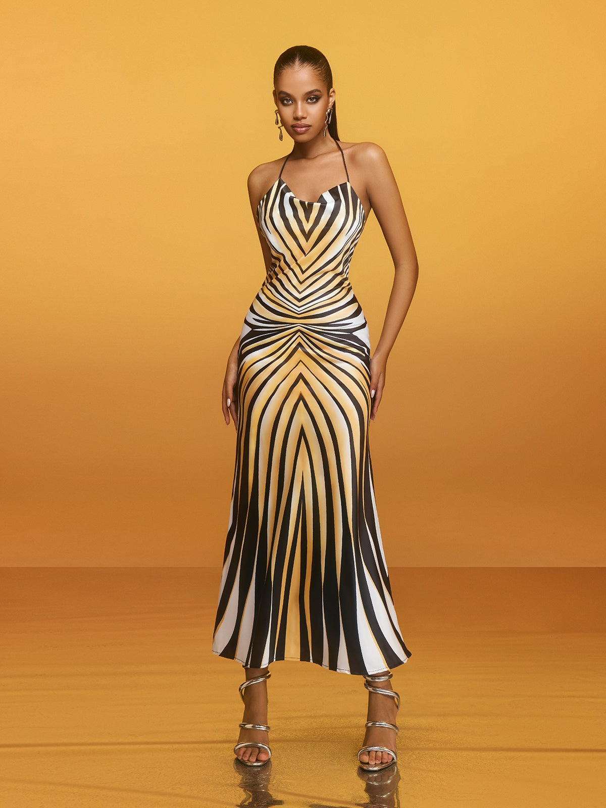 Brazia | Halter Neck Striped Midi Dress