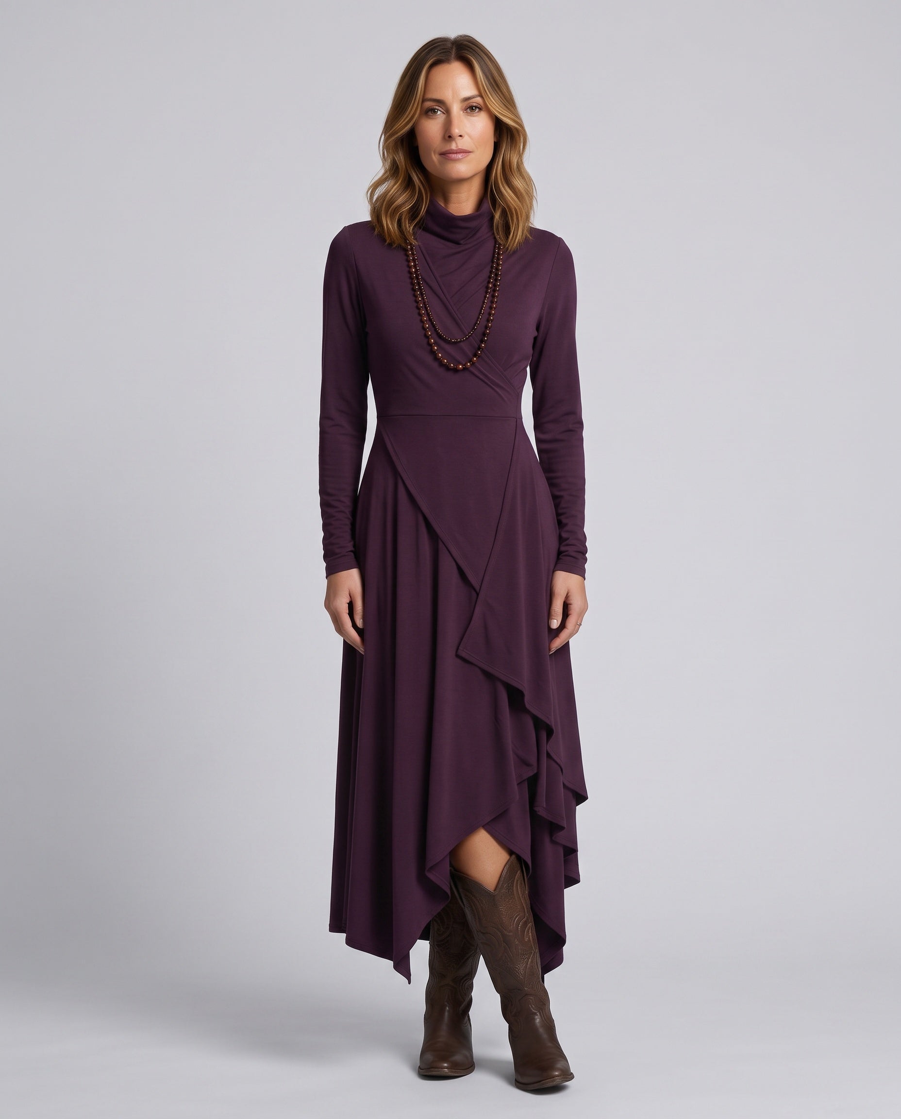 Bianca | Asymmetric Draped Turtleneck Maxi Dress