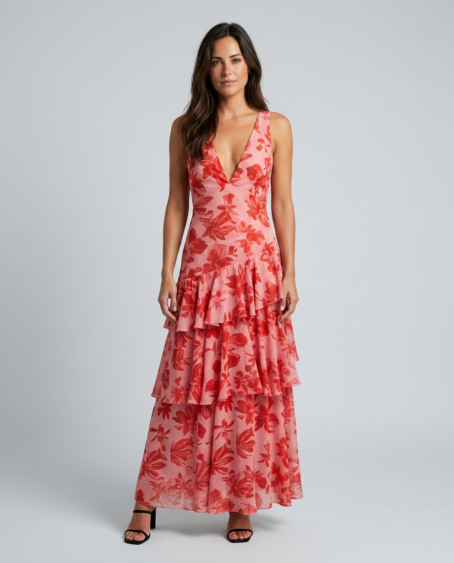 Harlow | V-Neck Plissé Pleated Maxi Dress