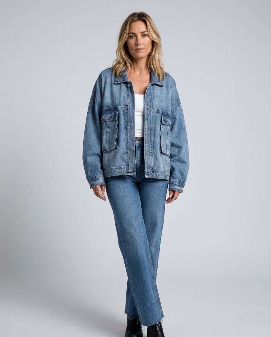 Elin | Oversized Vintage Wash Denim Jacket