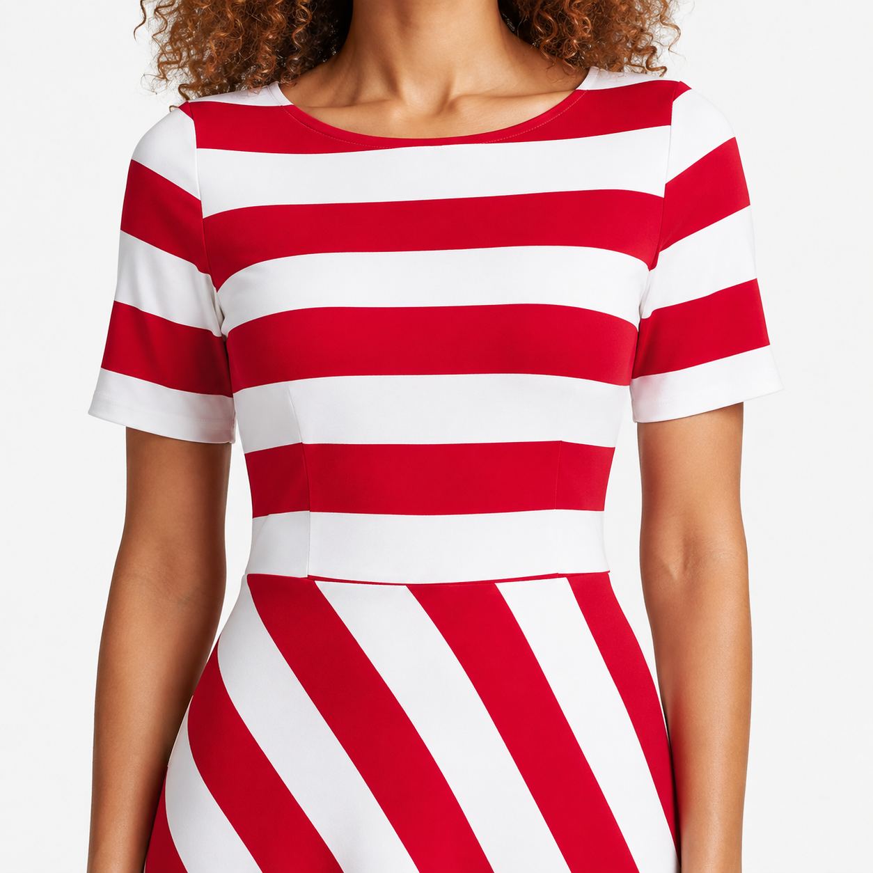 Chloe | Striped A-Line Split Neck Midi Dress