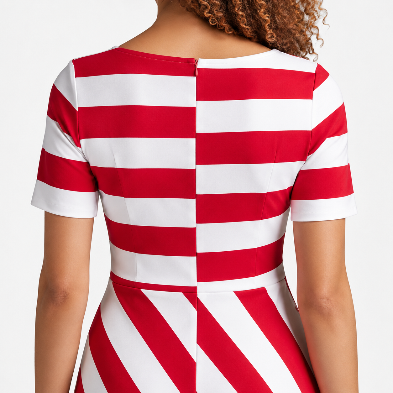 Chloe | Striped A-Line Split Neck Midi Dress