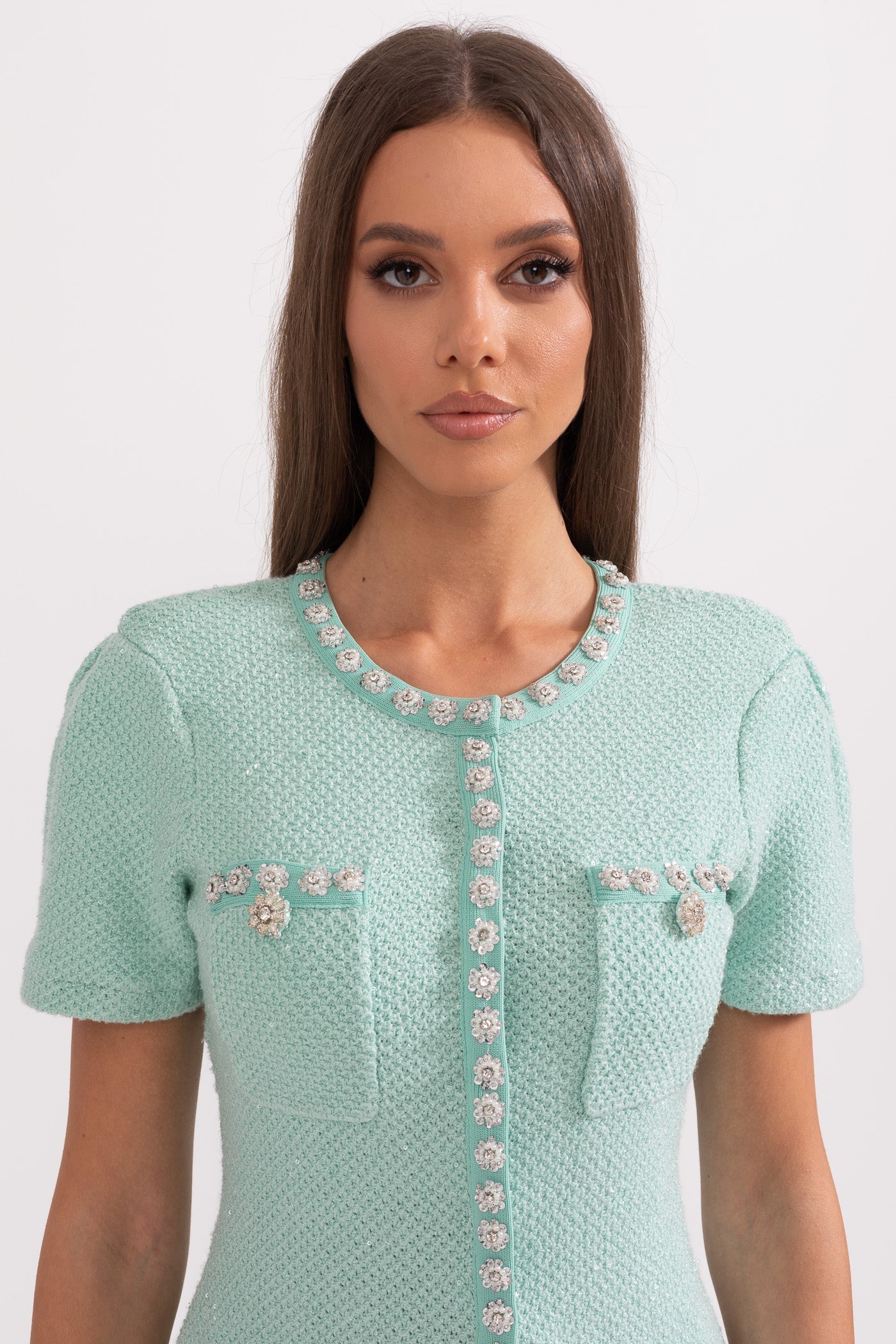 Nora | Short Sleeve Diamond-Print Cotton Mini Dress