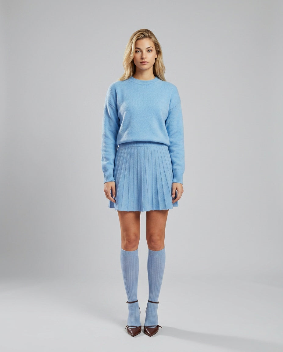 Thea | Round Neck Knit Jumper & Mini Skirt Set