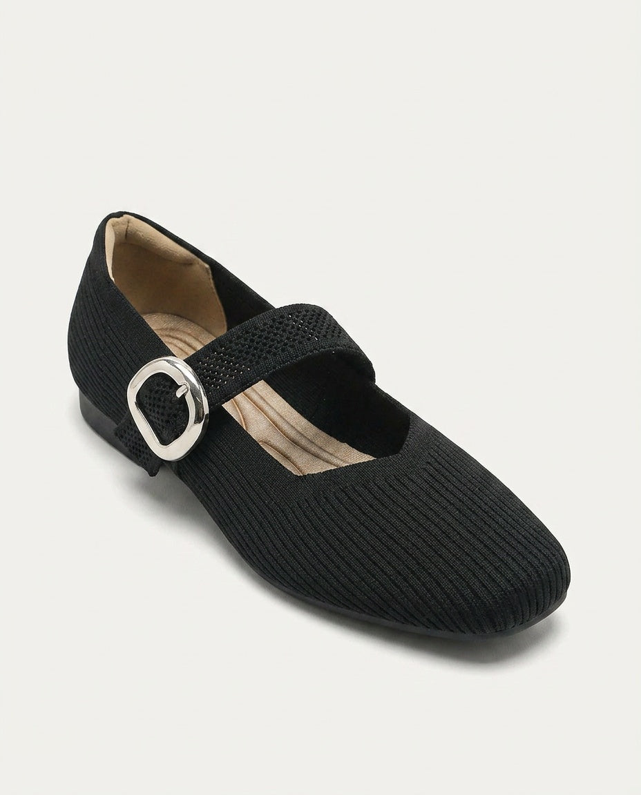 Giselle | Square Toe Knit Mary Jane Flats