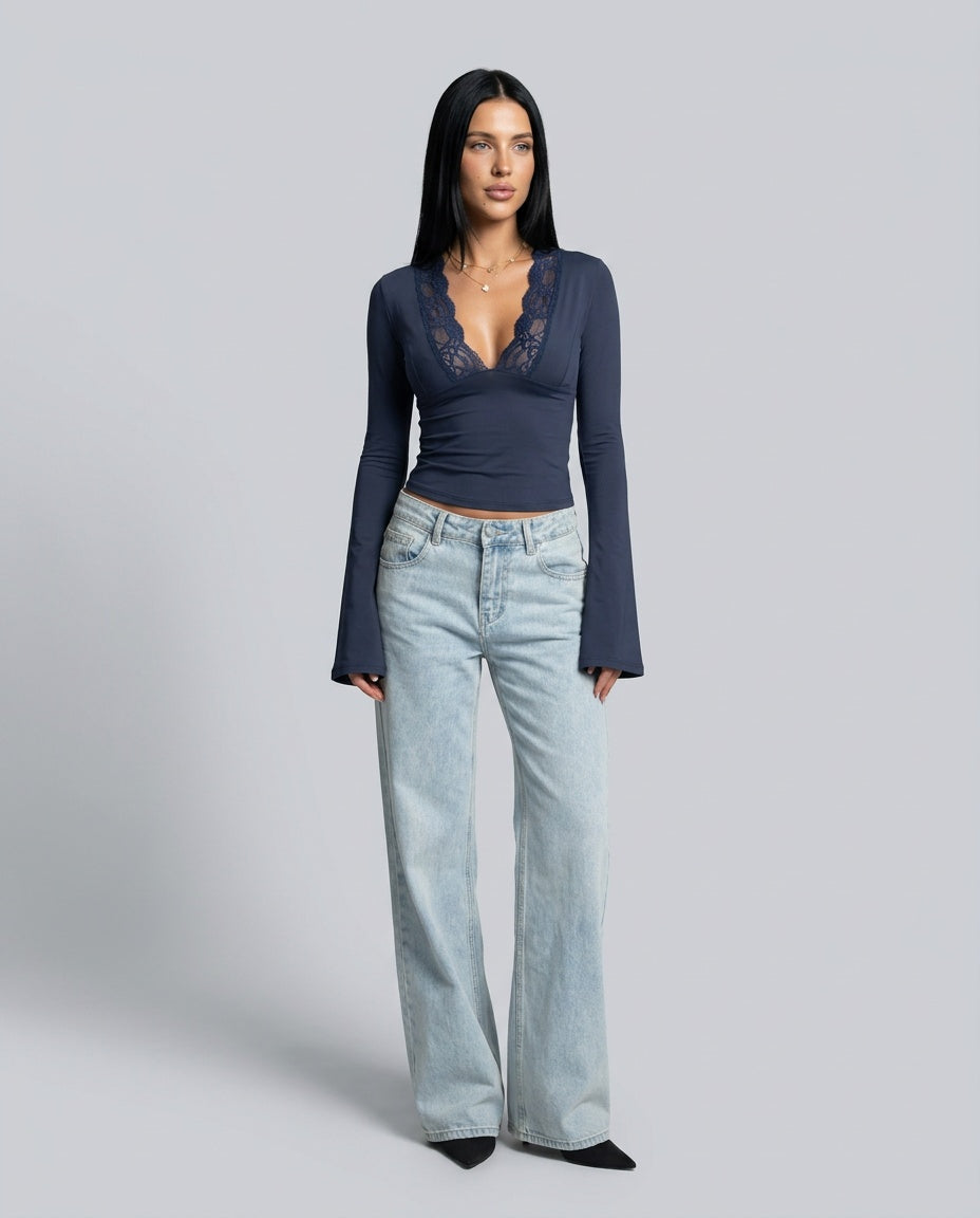 Chloe | Longline Lace Embroidered Long Sleeve Top
