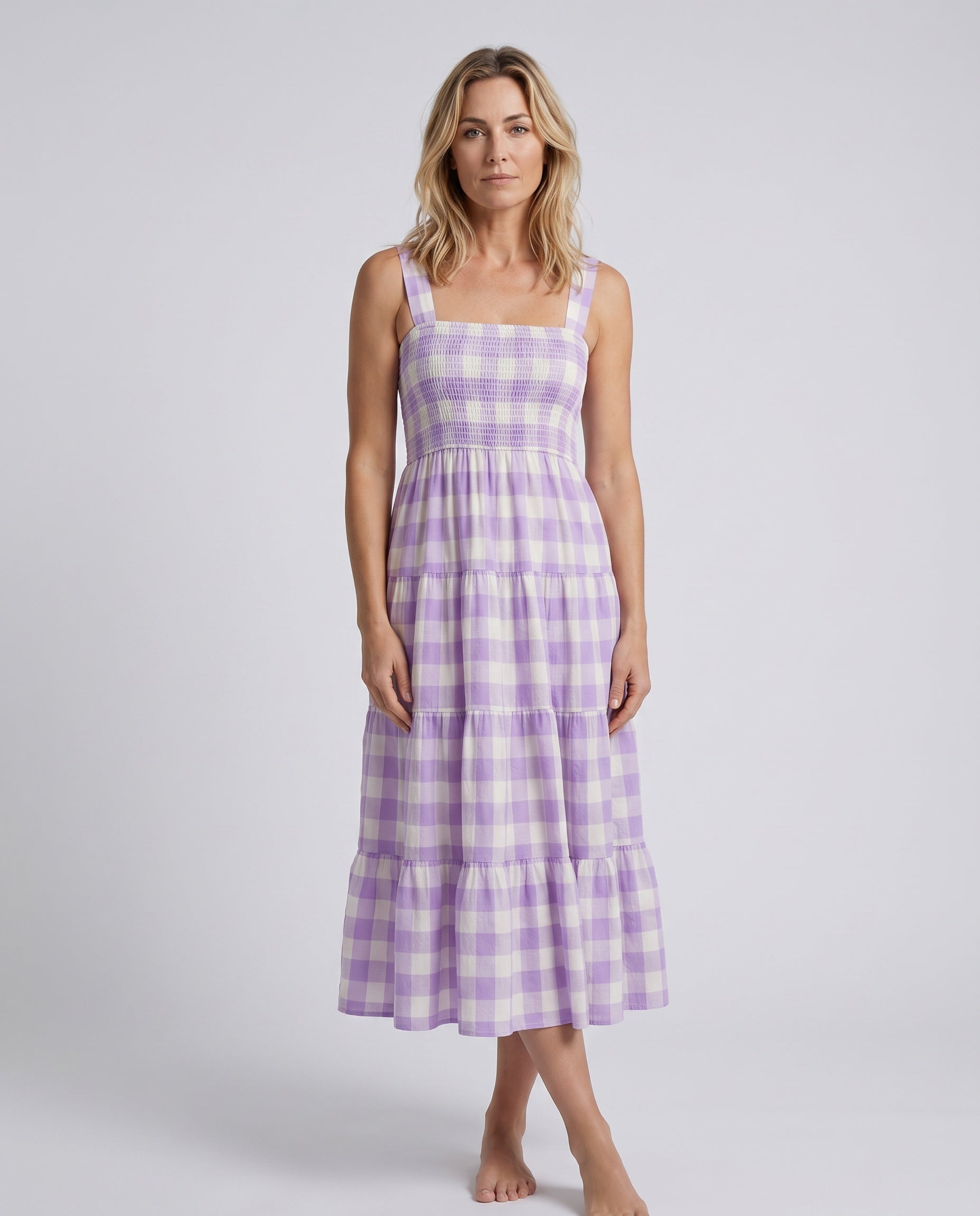 Sierra | Gingham Tiered Midi Dress