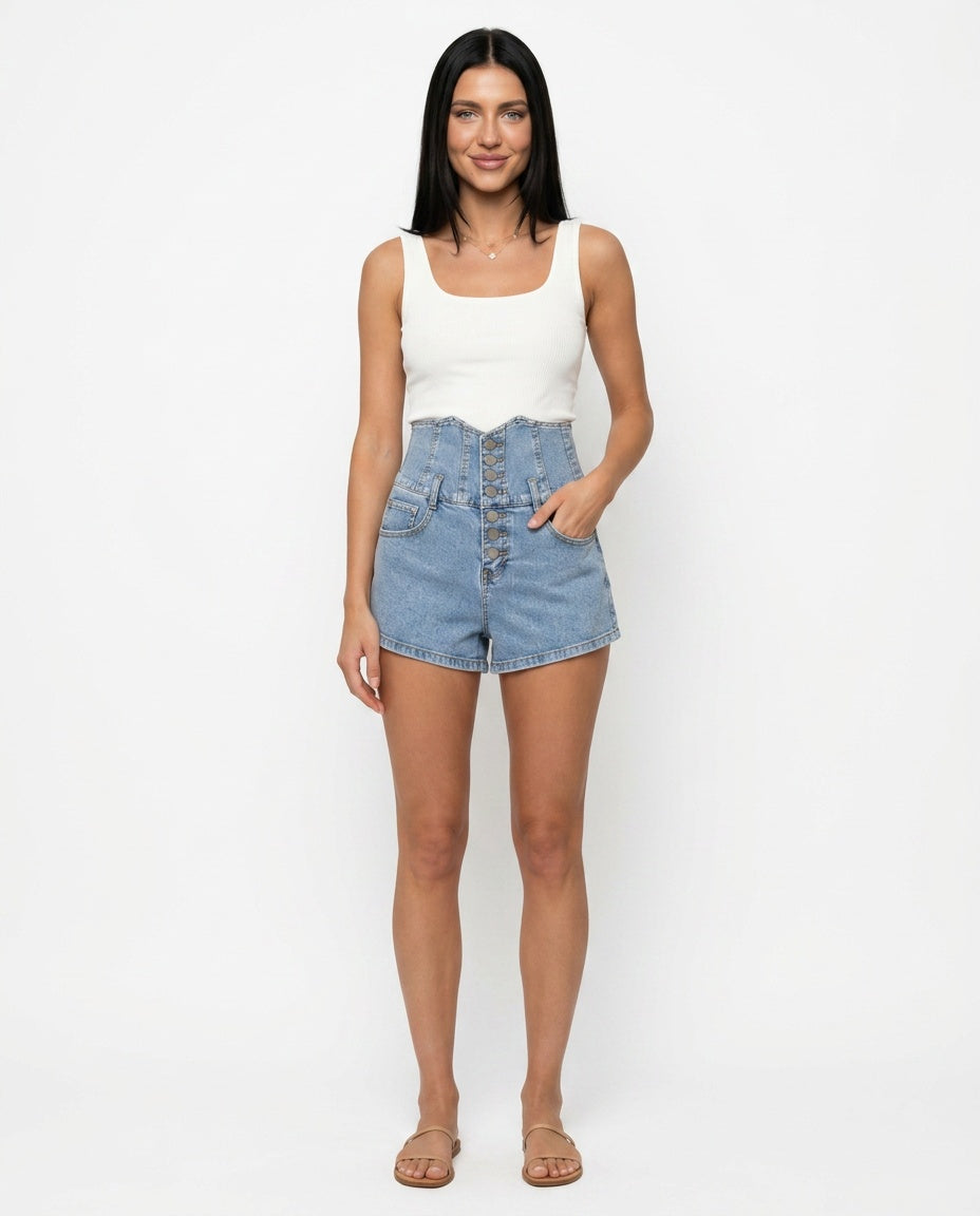 Nadia | Extra High V-Waist Denim Shorts