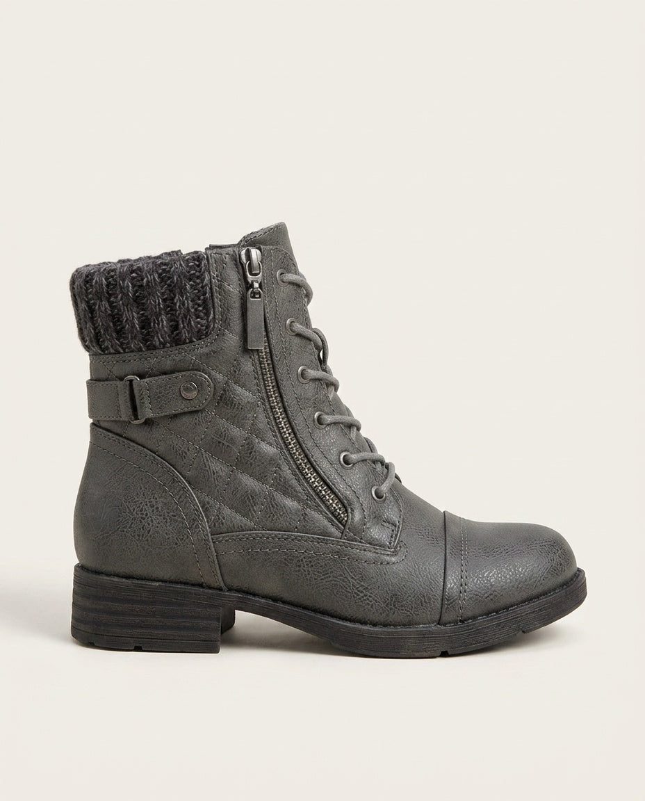 Ancona | Block Heel Leather-Look Ankle Boots