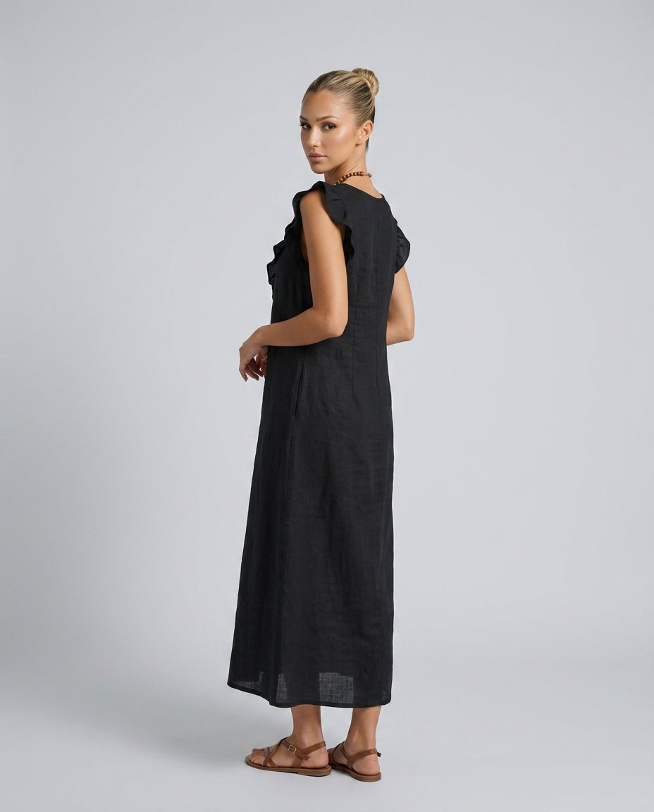 Adara | Ruffle Trim Sleeveless Midi Dress