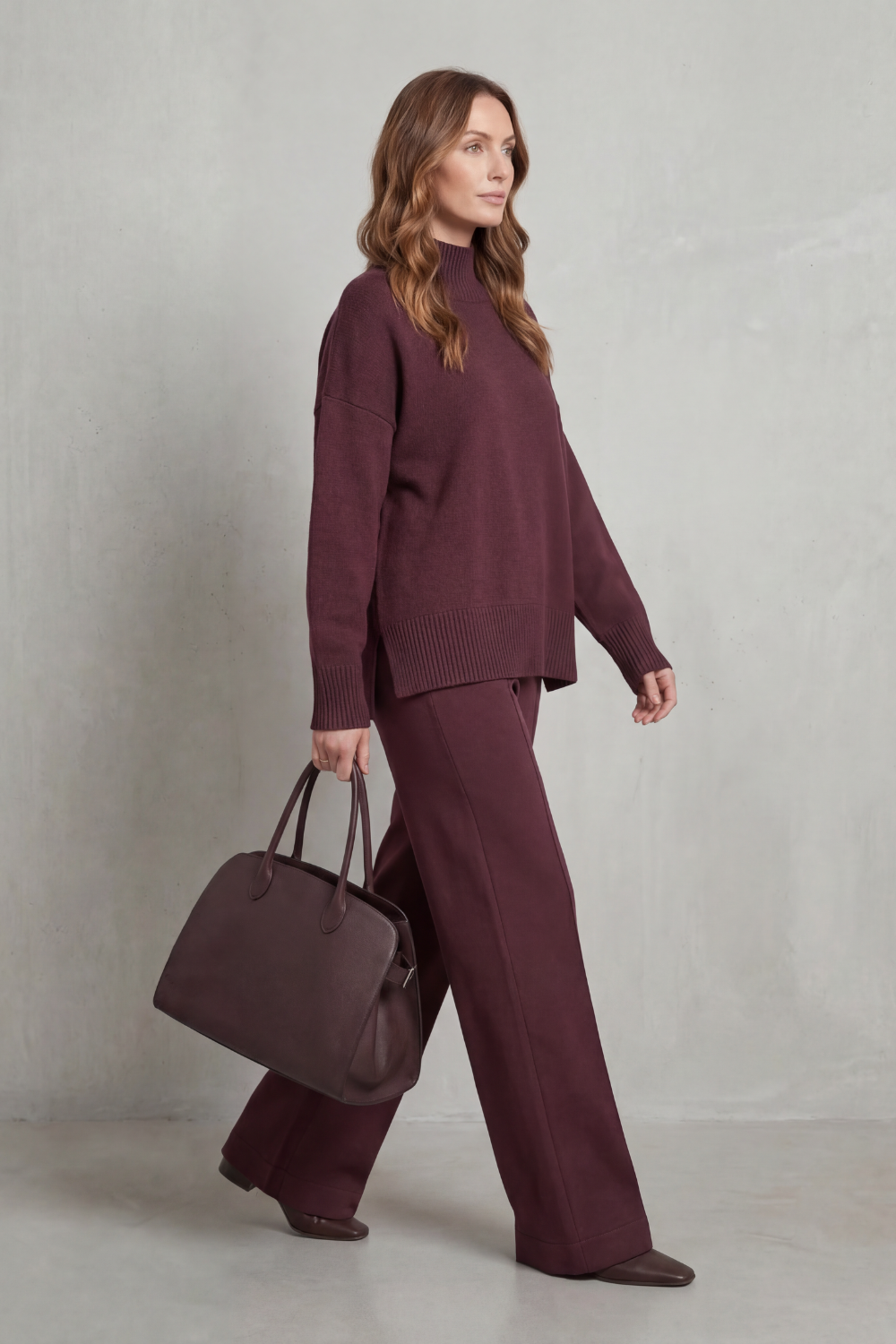 Casavella | Funnel Neck Wide-Leg Knit Lounge Set