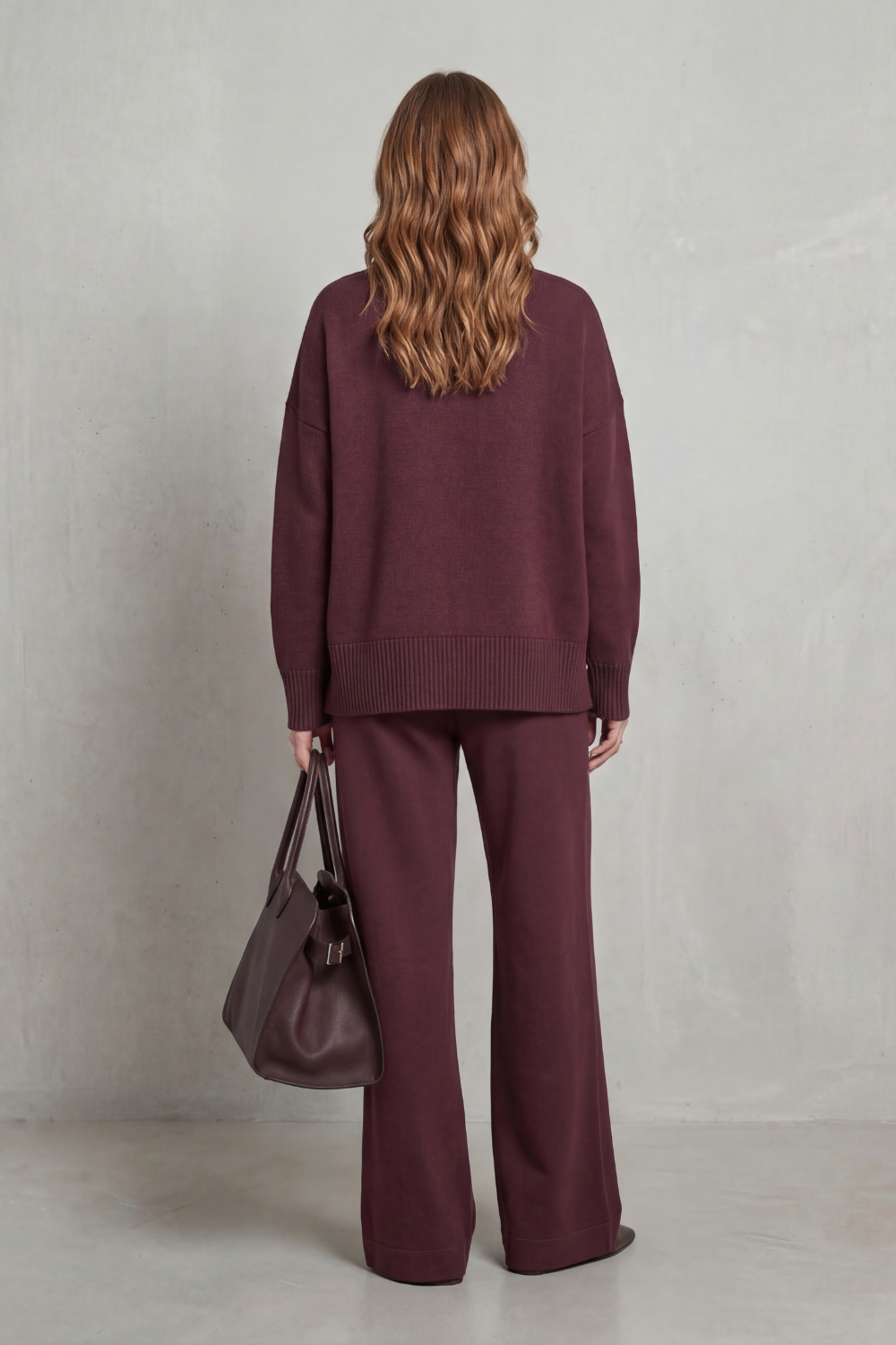 Casavella | Funnel Neck Wide-Leg Knit Lounge Set