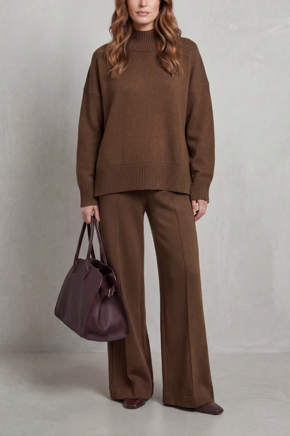 Casavella | Funnel Neck Wide-Leg Knit Lounge Set