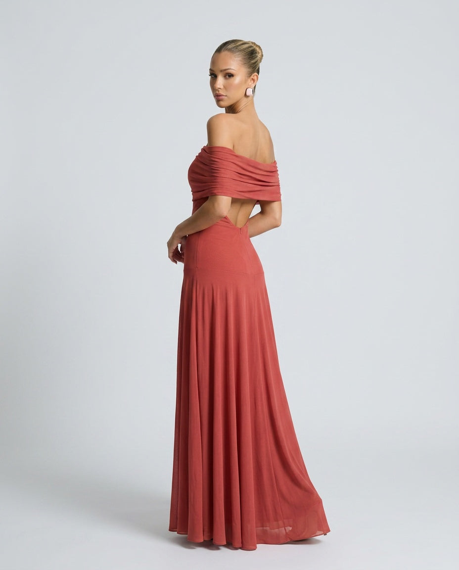 Camille | Off-Shoulder Draped Bodice Flowing Maxi Dress