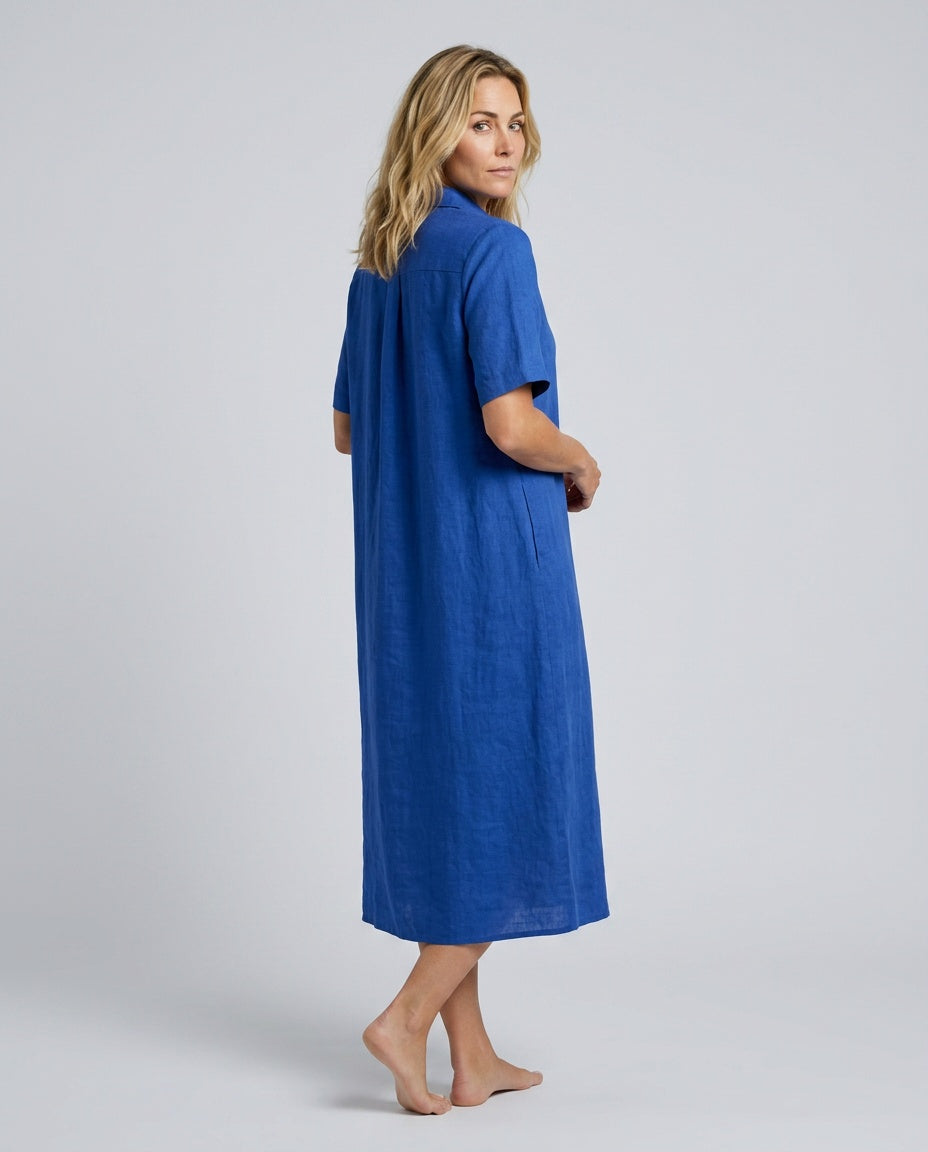 Iovelle | Relaxed Polo Cotton-Linen Midi Dress