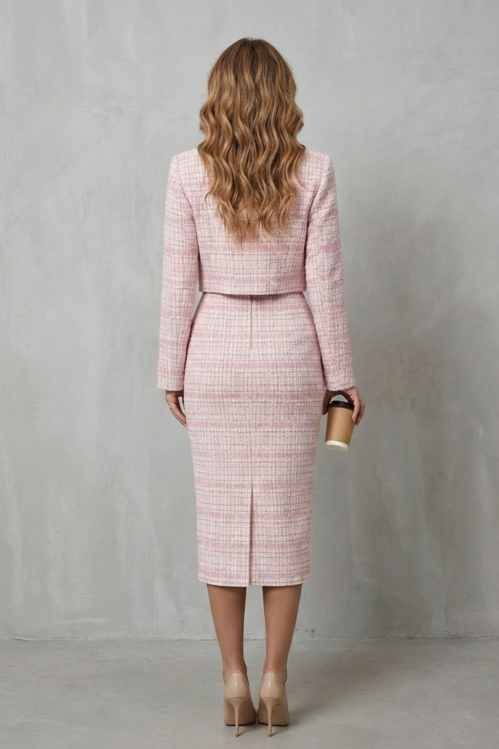 Bellaisie | Plaid Cropped Blazer & Fitted Midi Dress Two-Piece Set
