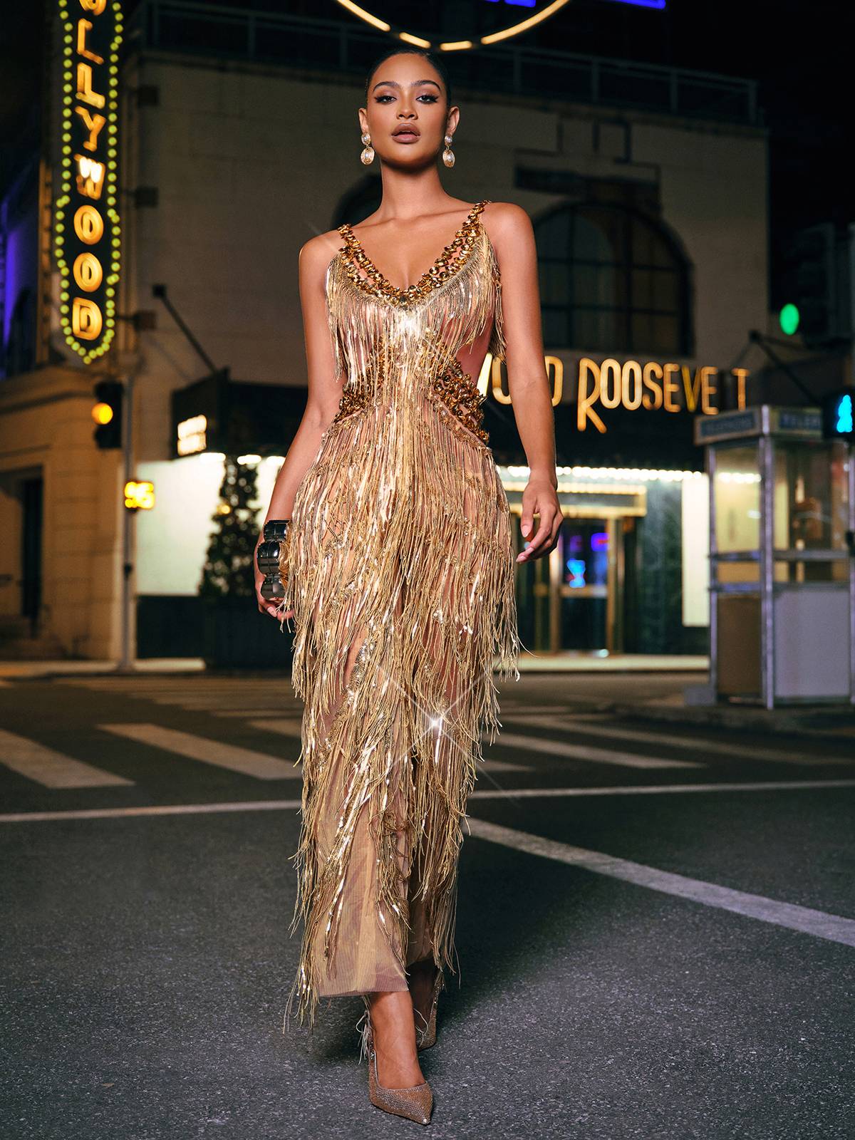 Emerson | V-Neck Rhinestone Fringe Jumpsuit