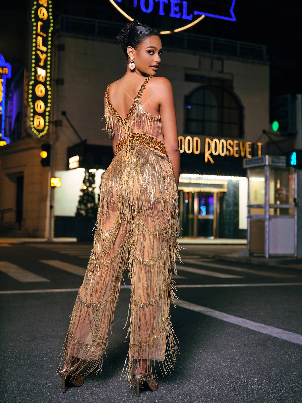 Emerson | V-Neck Rhinestone Fringe Jumpsuit