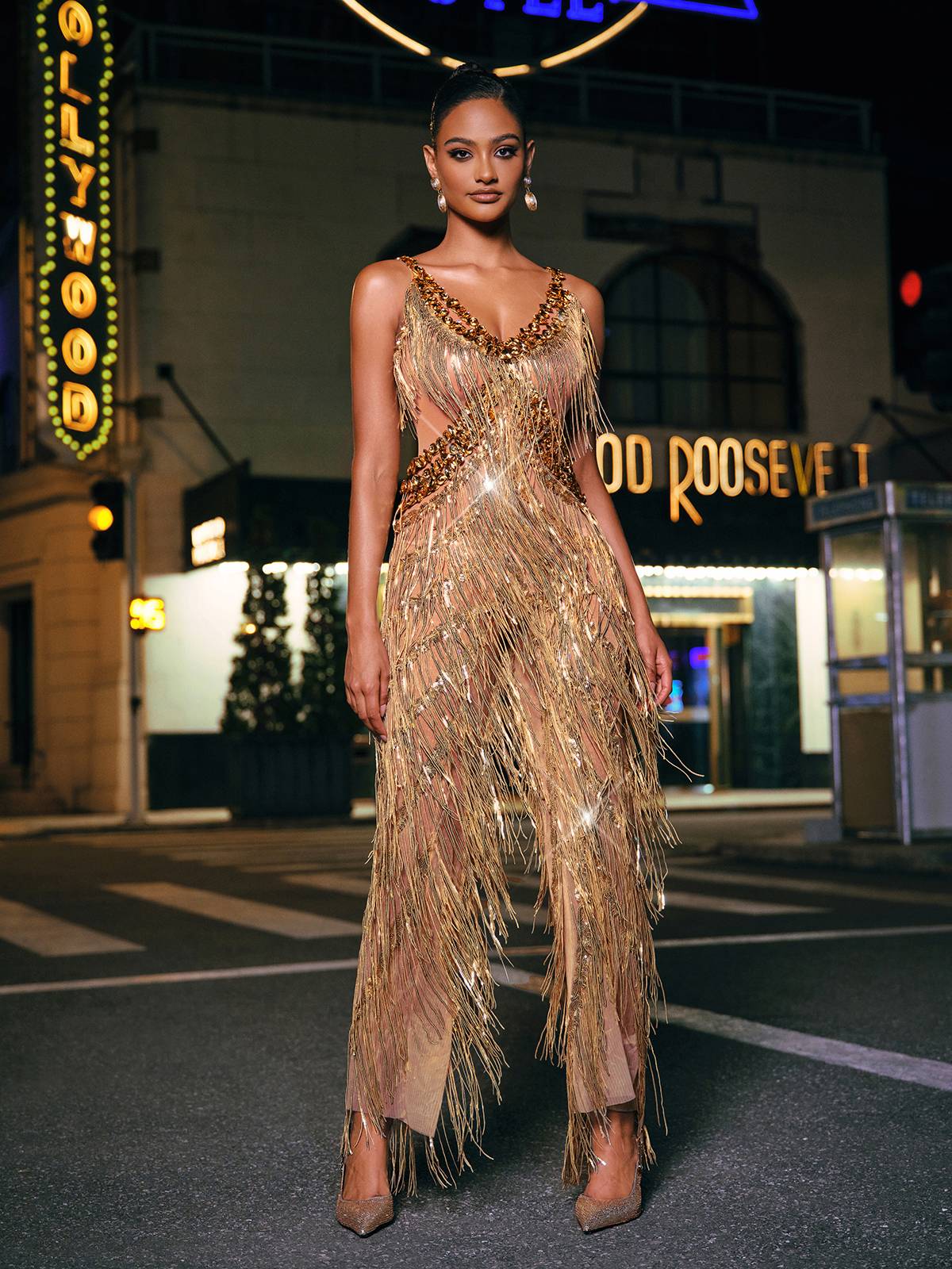 Emerson | V-Neck Rhinestone Fringe Jumpsuit