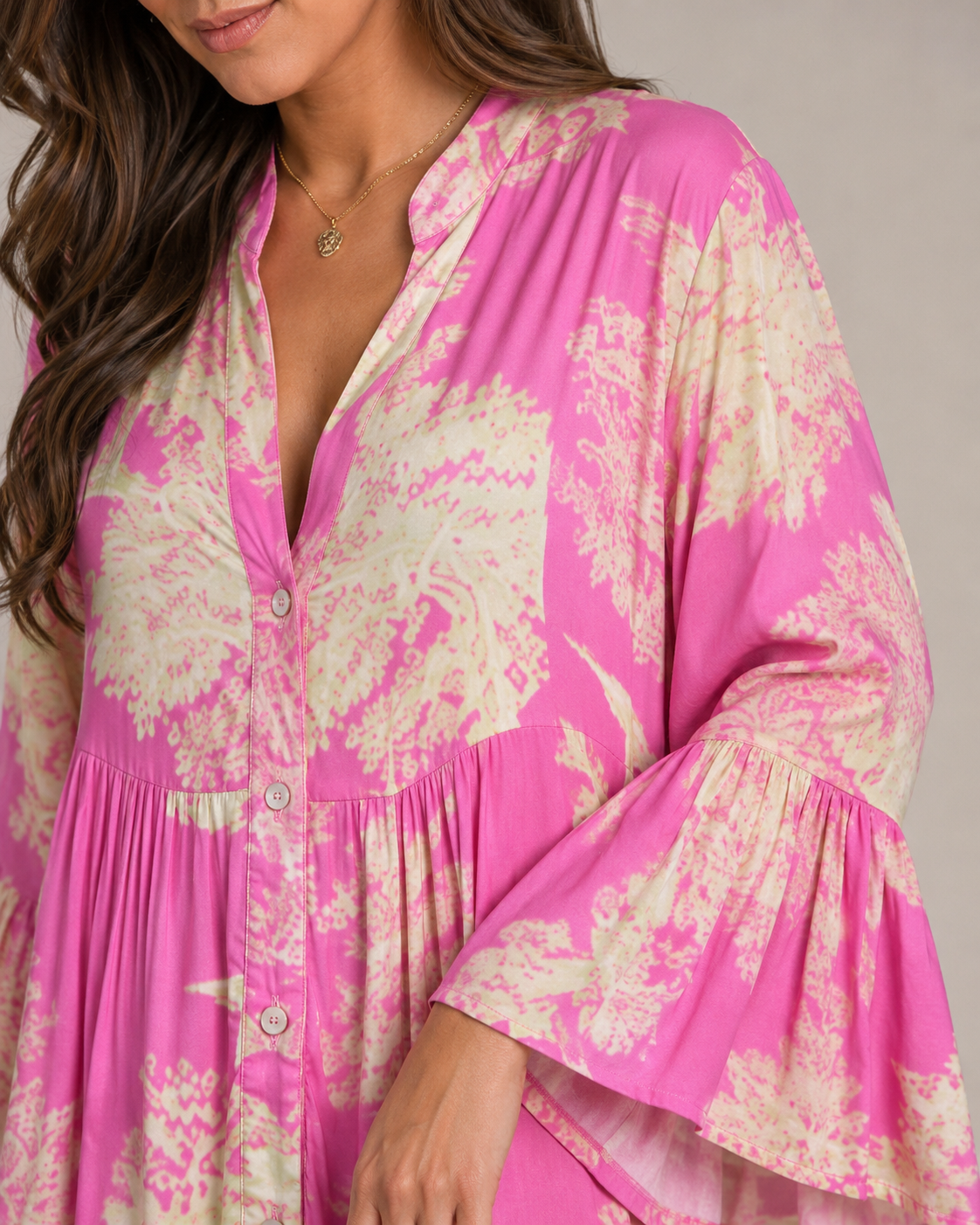 Daniela | Printed Button-Front Maxi Dress with Pockets