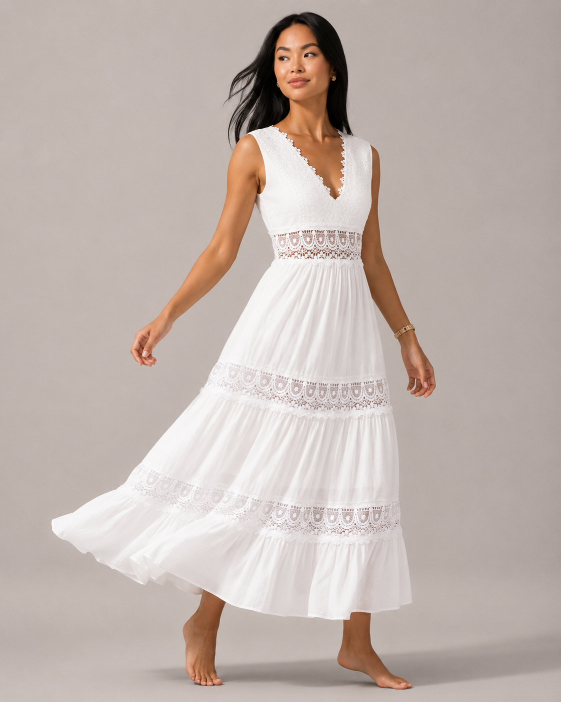 Serafine | V-Neck Lace Detail Midi Dress