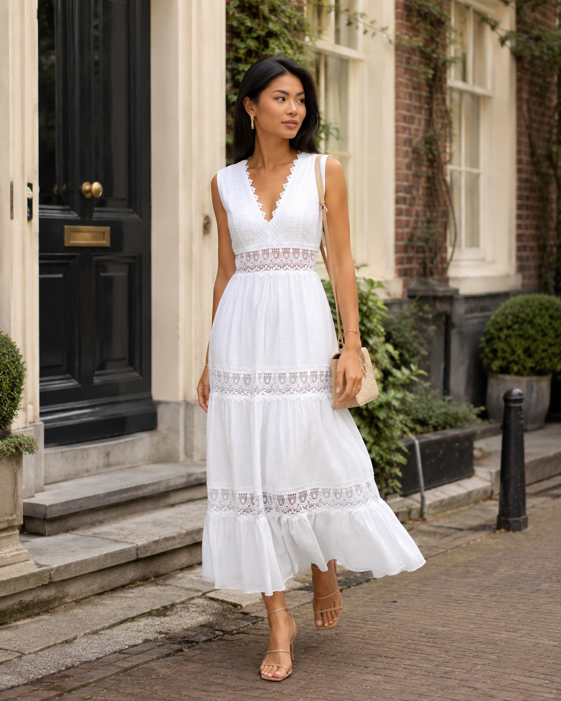 Serafine | V-Neck Lace Detail Midi Dress