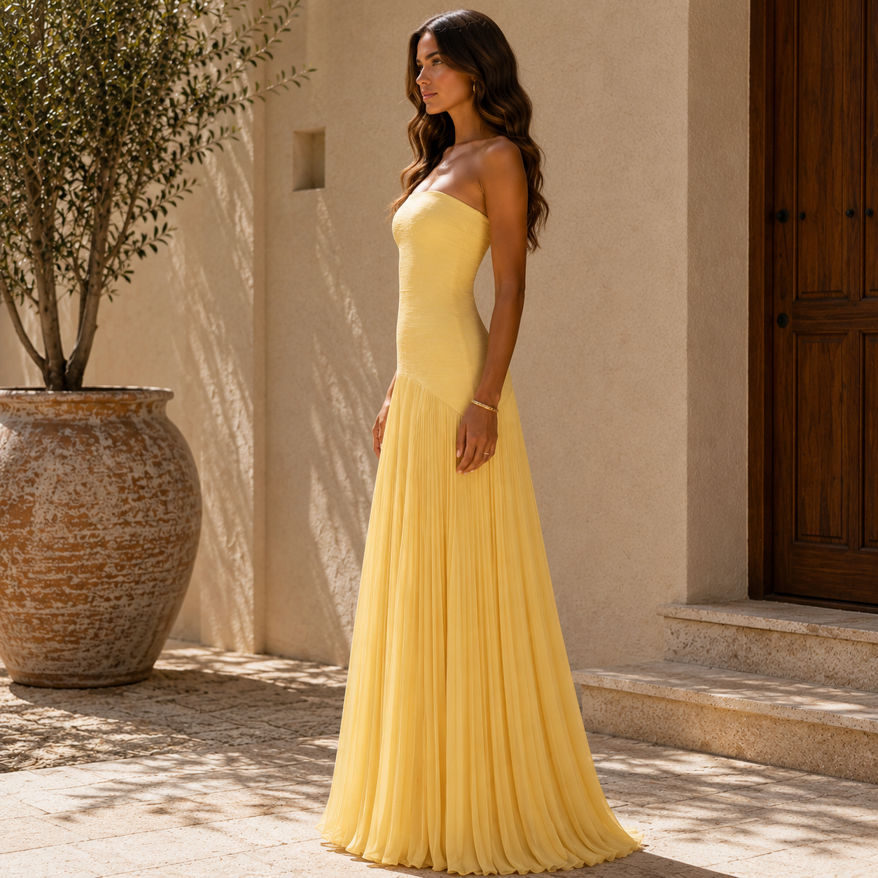 Nadia | Off-Shoulder Pleated Maxi Dress