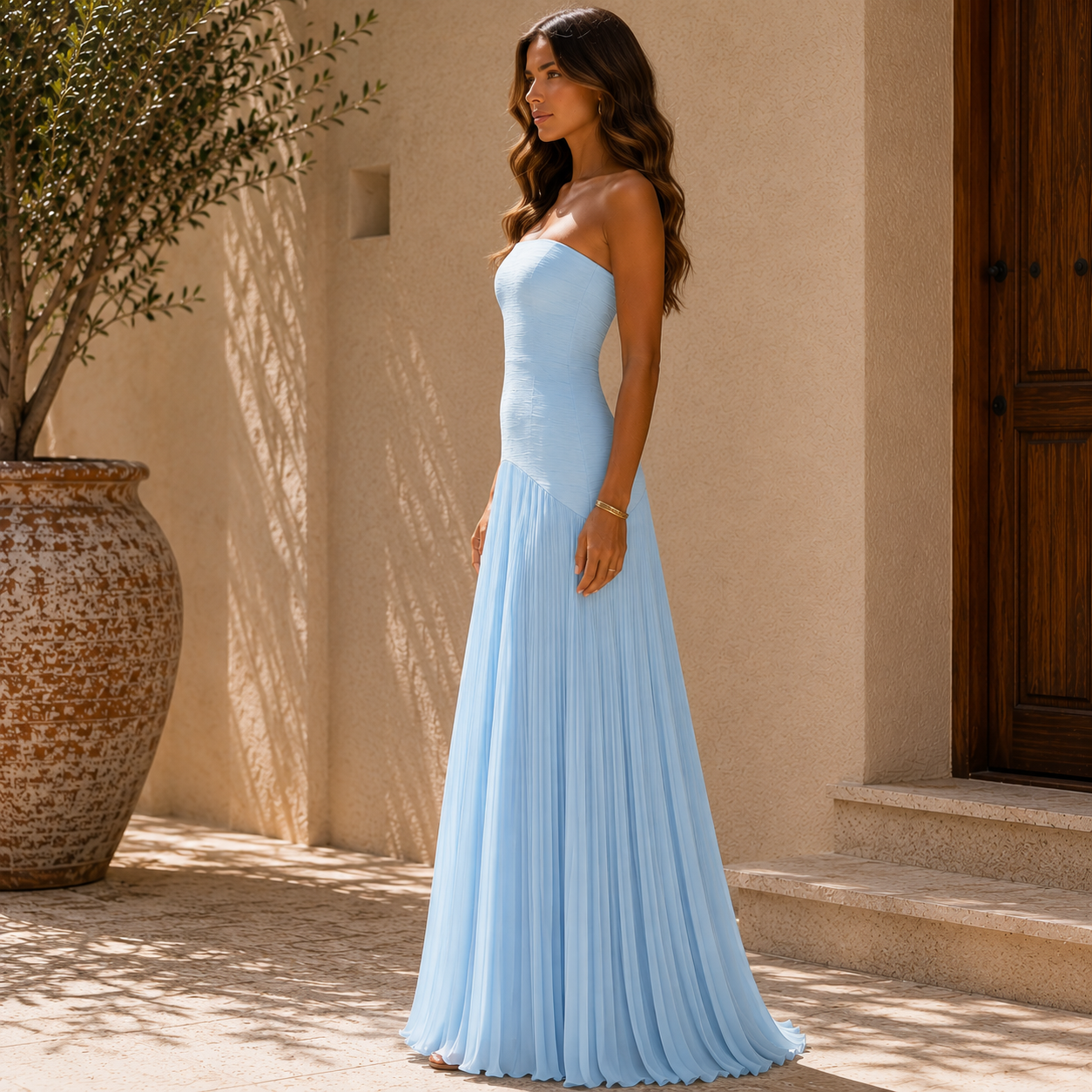 Nadia | Off-Shoulder Pleated Maxi Dress